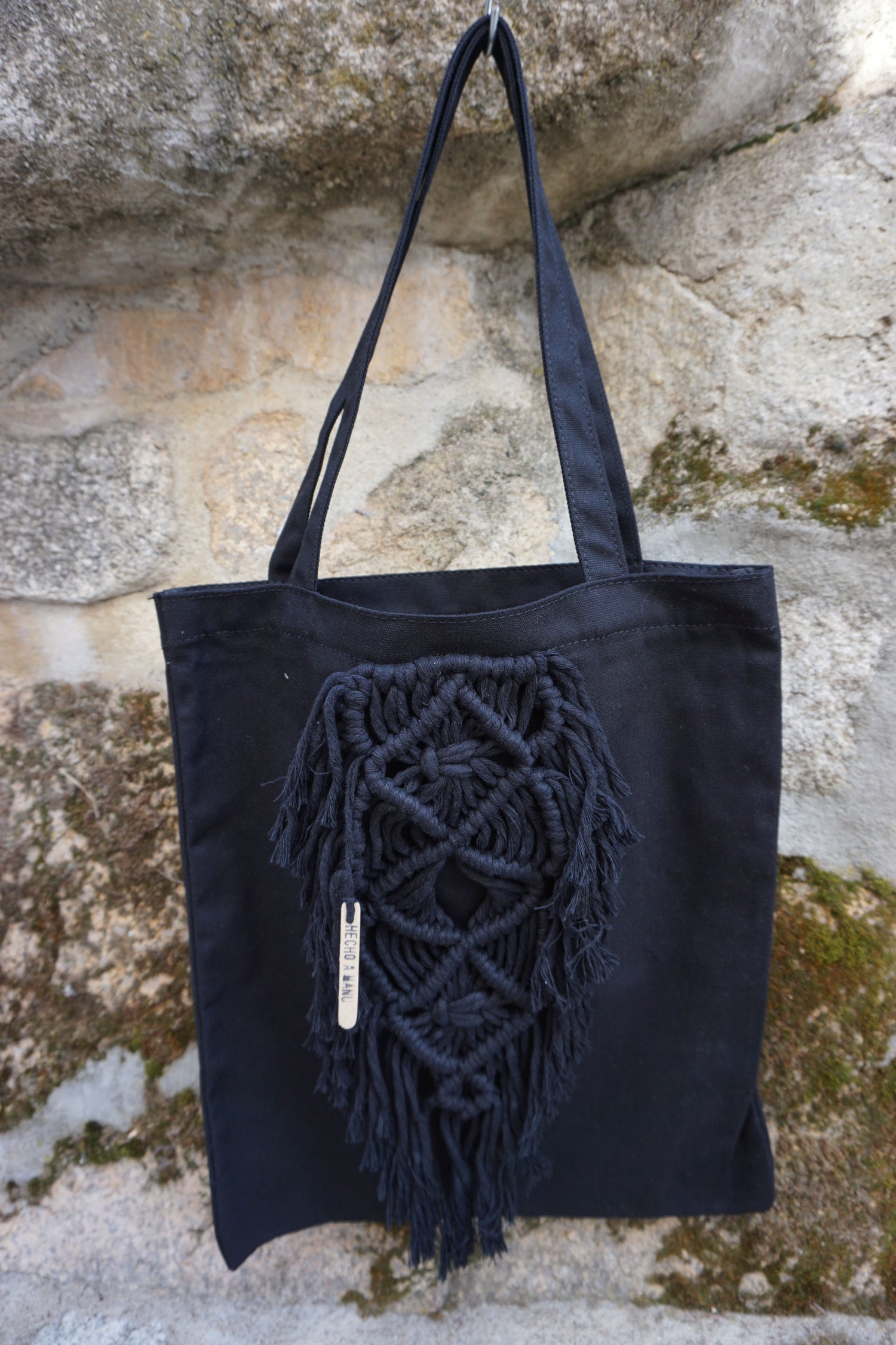 TOTE BAG NEGRO MACRAMÉ URDIMBRE NEGRO