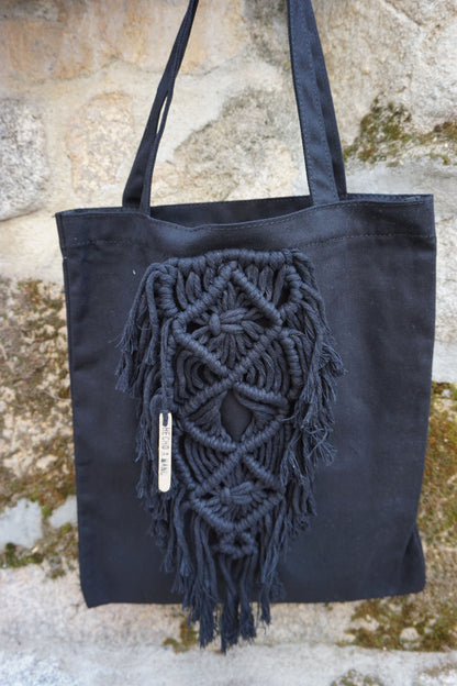 TOTE BAG NEGRO MACRAMÉ URDIMBRE NEGRO