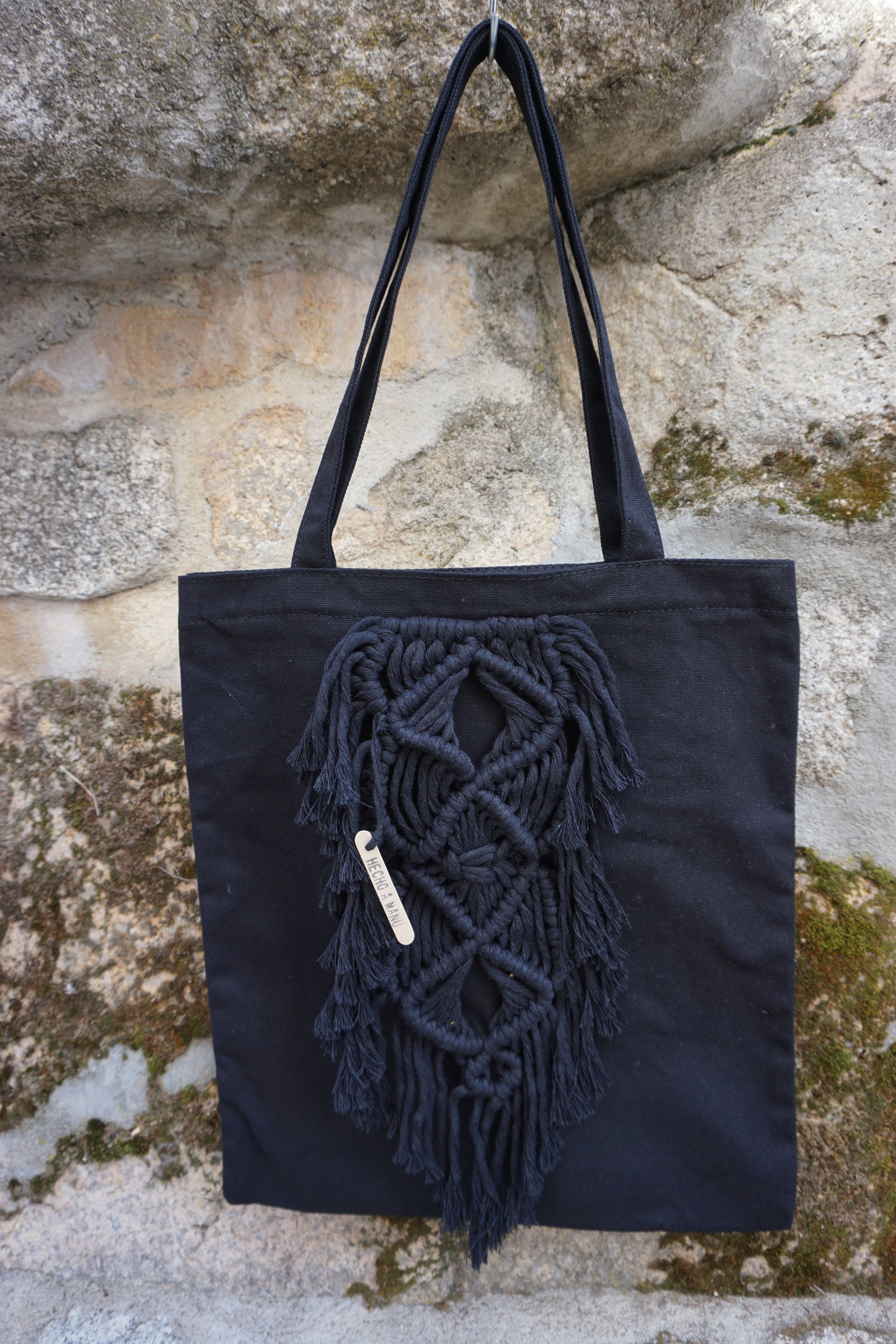 TOTE BAG NEGRO MACRAMÉ URDIMBRE NEGRO