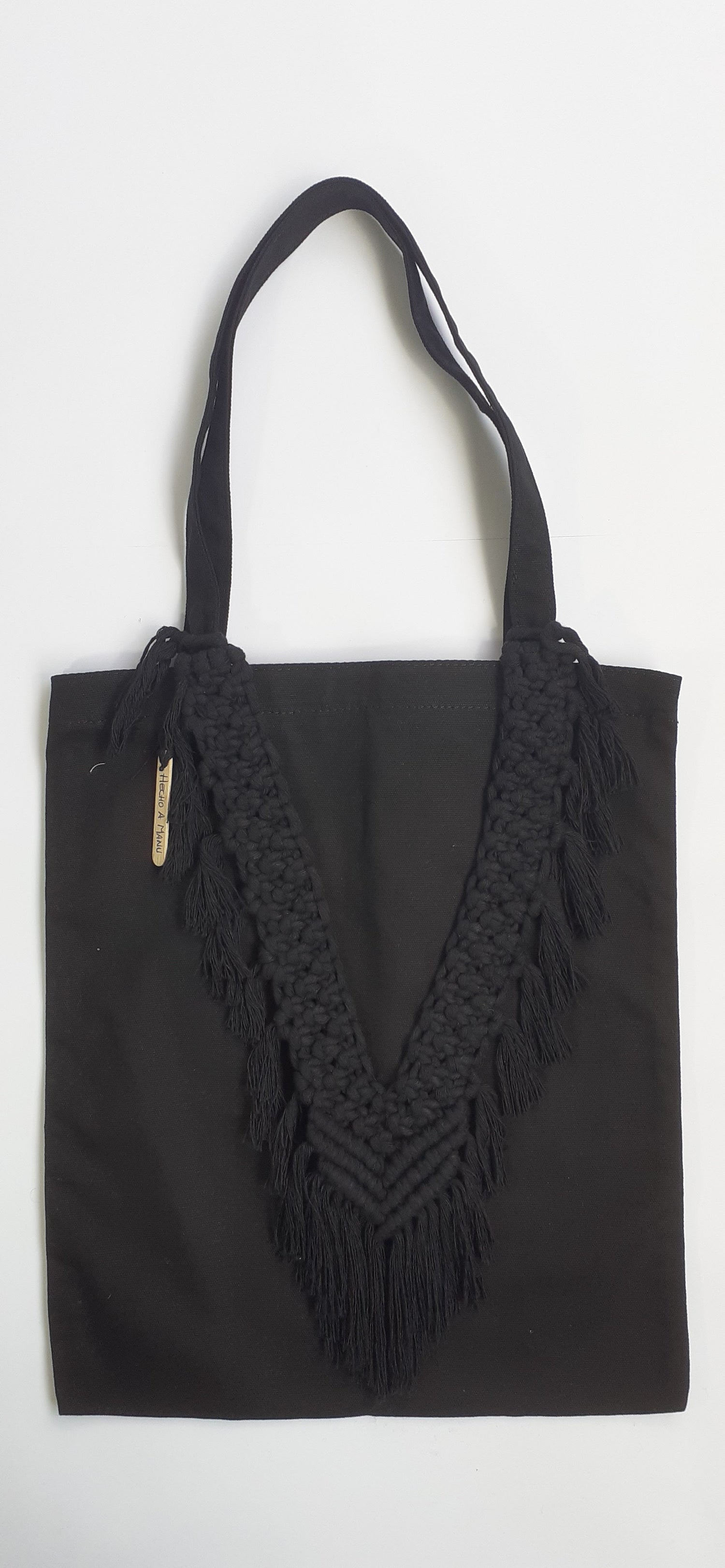 TOTE BAG NEGRO MACRAME  CORAZON URDIMBRE NEGRO