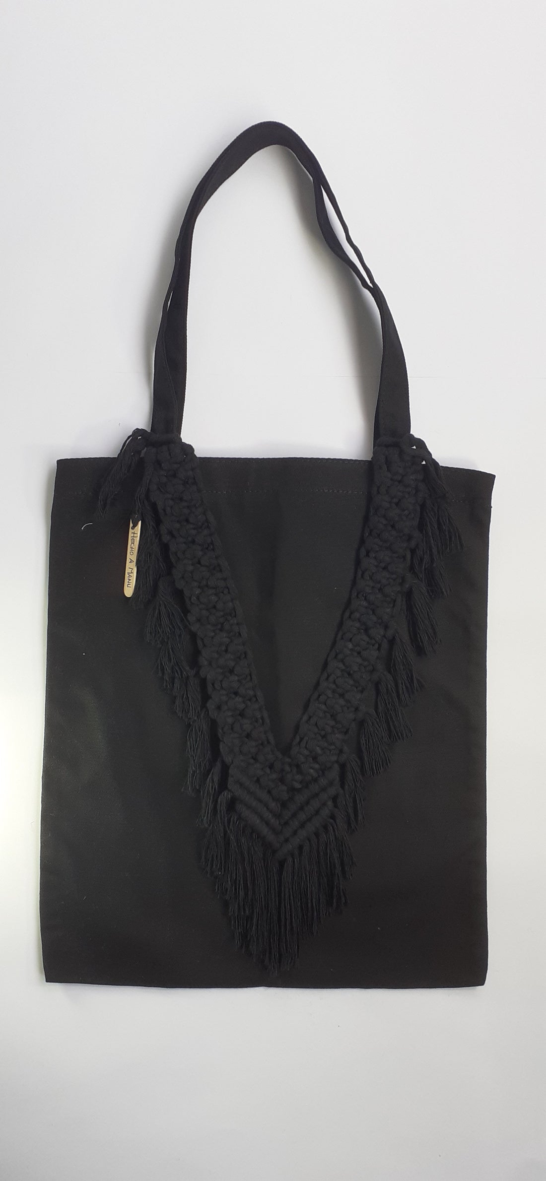 TOTE BAG NEGRO MACRAME  CORAZON URDIMBRE NEGRO