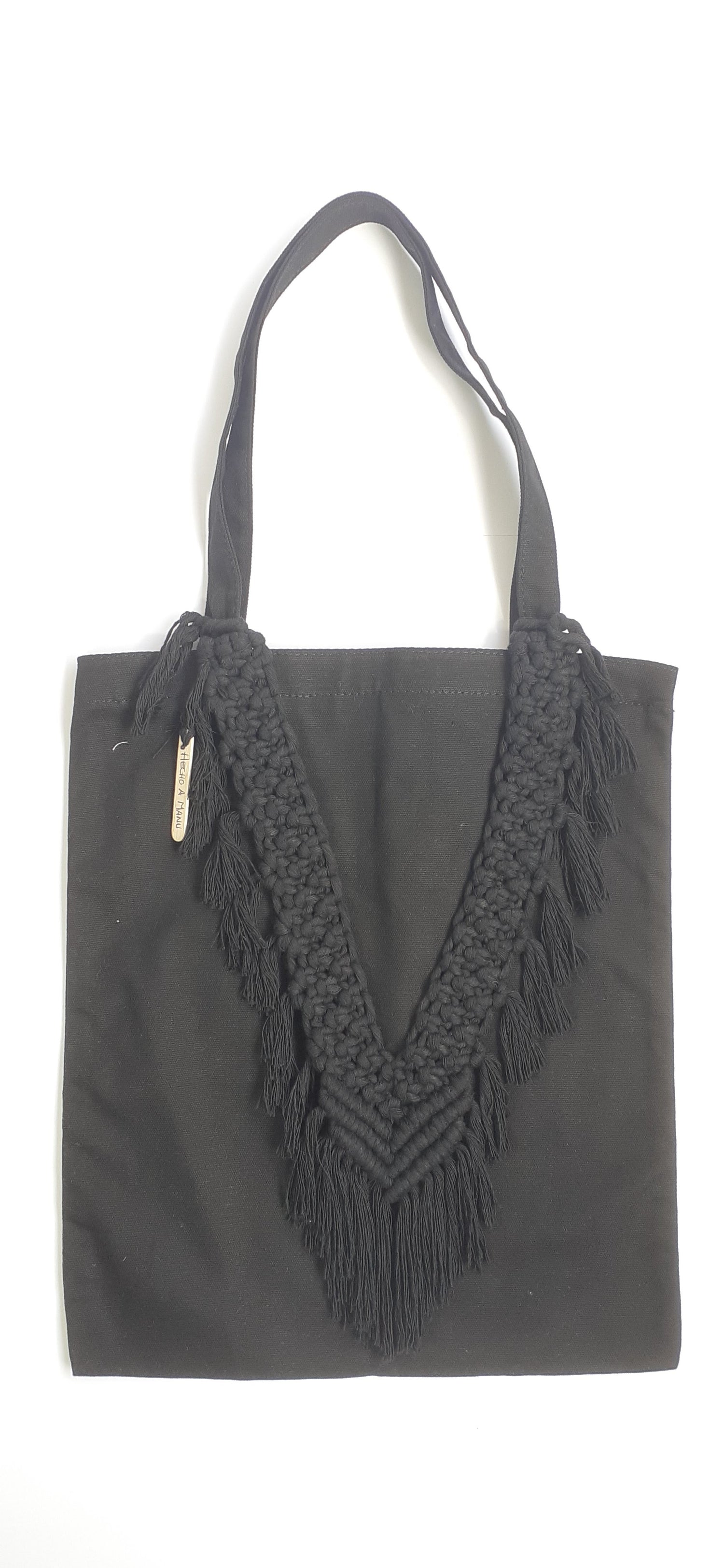 TOTE BAG NEGRO MACRAME  CORAZON URDIMBRE NEGRO